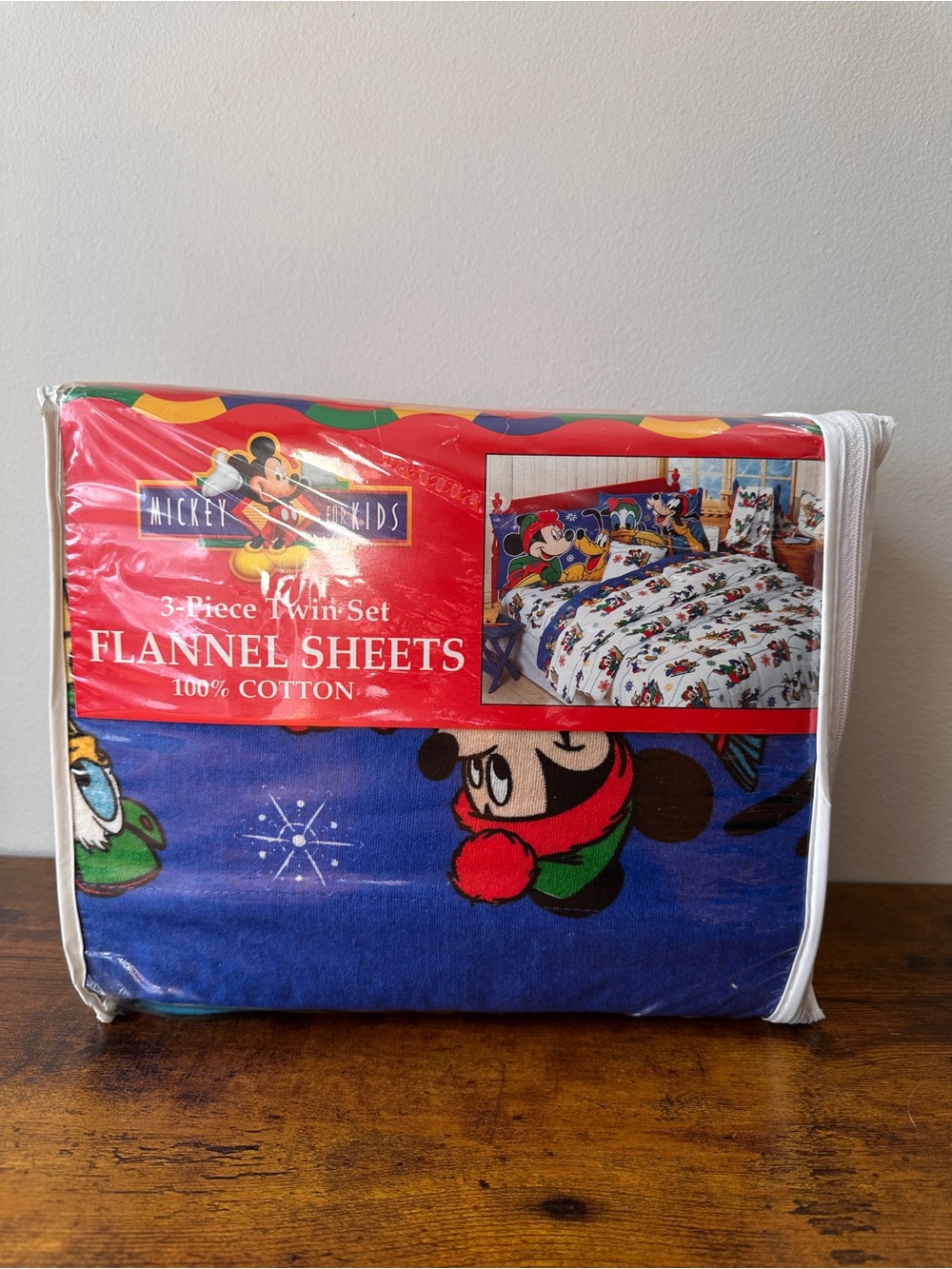 VTG Disney Mickey For Kids Twin Flannel Sheet Set 3pc 100% Cotton Winter NOS - Picture 2 of 5